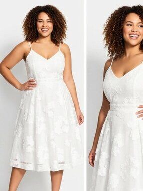 CITY CHIC White Floral Applique Mesh Midi Dress Wedding Party Plus Size M / 18